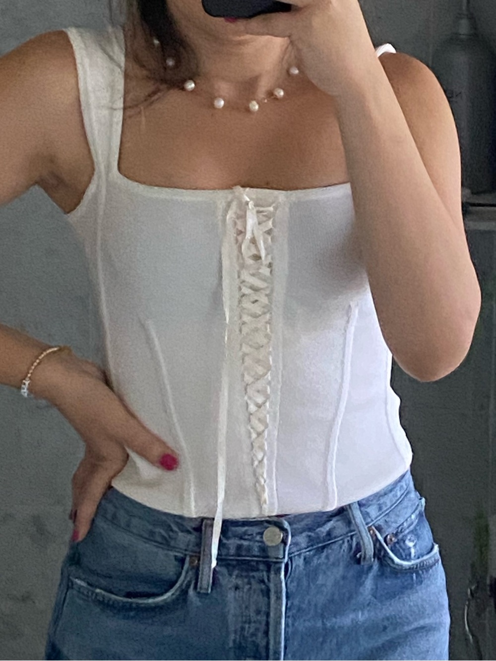 Ralph Lauren White Lace-Up Corset Camisole